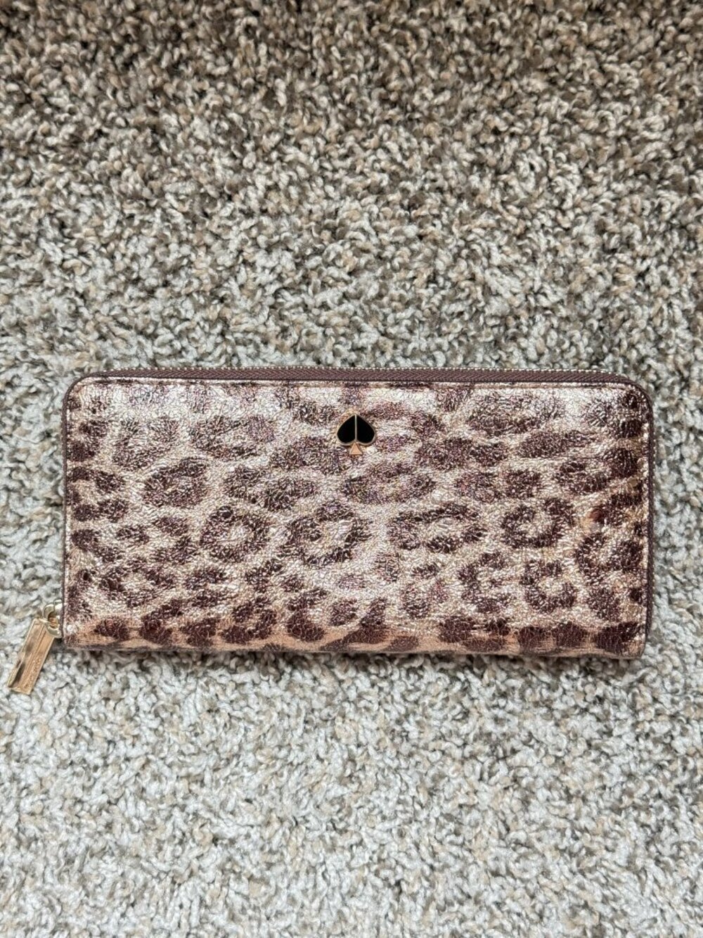 Kate Spade Morgan Zip Wallet Metallic Rose Gold Copper Leopard K8917